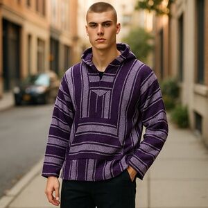 Retro Purple Baja Hoodie Handmade in Mexico Surfer Hippie 90s 80s Aesthetic
